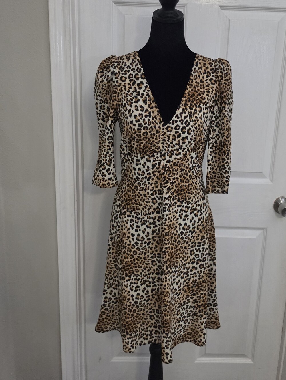 Barneys New York Leopard Print Midi Dress - Brown & Cream